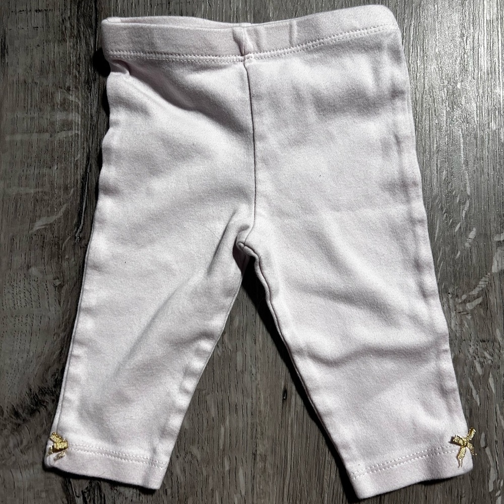 Soft Pink Baby Leggings with Gold Bow Accents